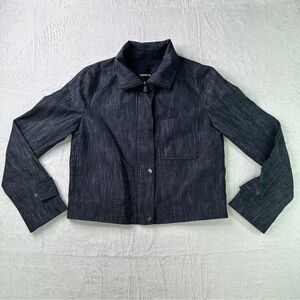 Kenneth Cole Womens  Twill Linen-Blend Crop Jacket, Blue, L